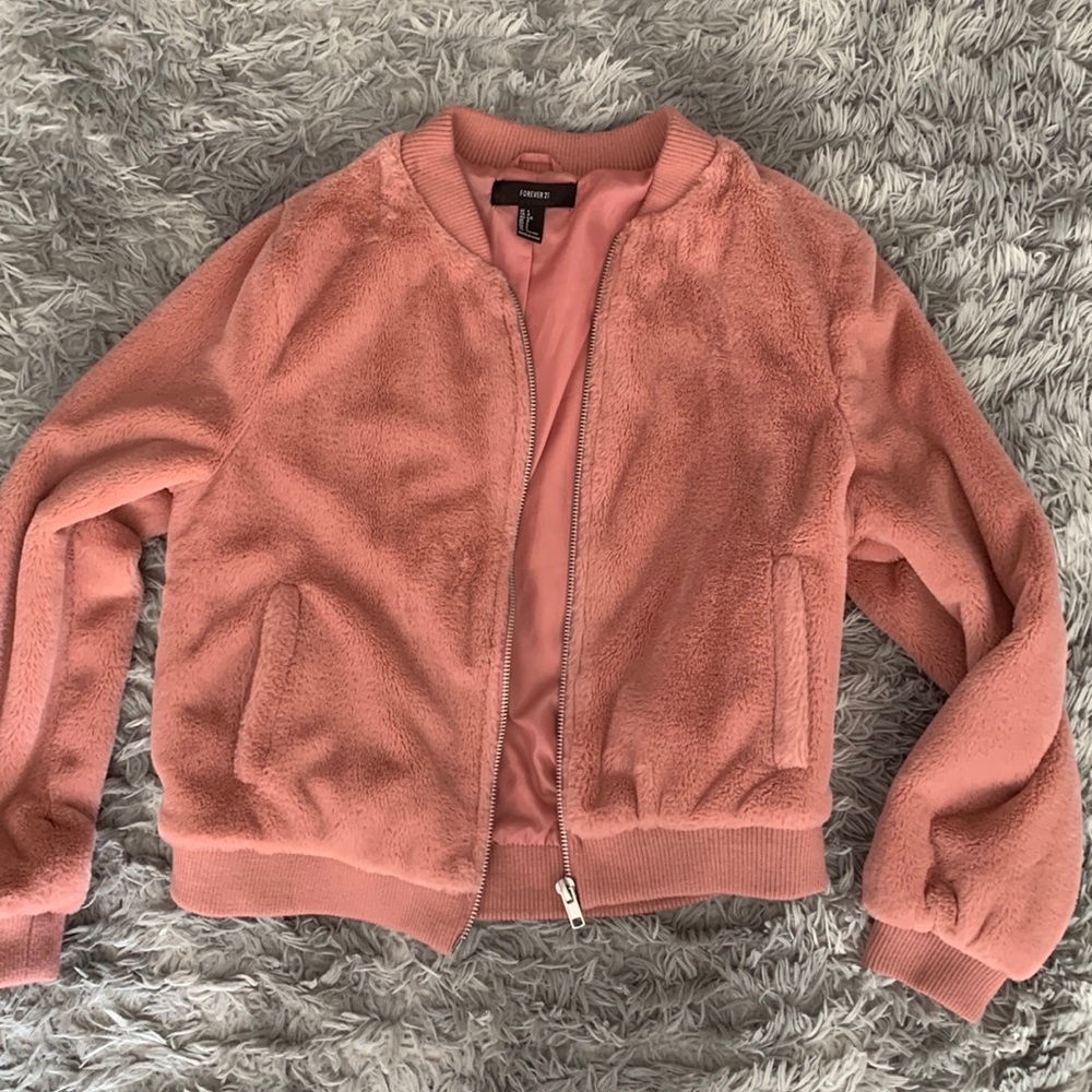 FUZZY PINK BOMBER JACKET